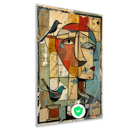 Abstracte vrouw met vogels poster