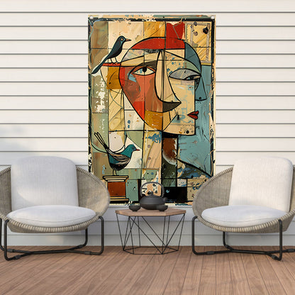 Abstracte vrouw met vogels tuinposter
