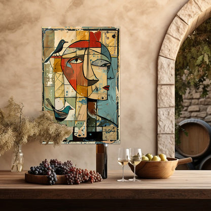 Abstracte vrouw met vogels tuinposter