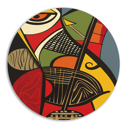 Abstract kubistisch portret met geometrische vormen aluminium muurcirkel