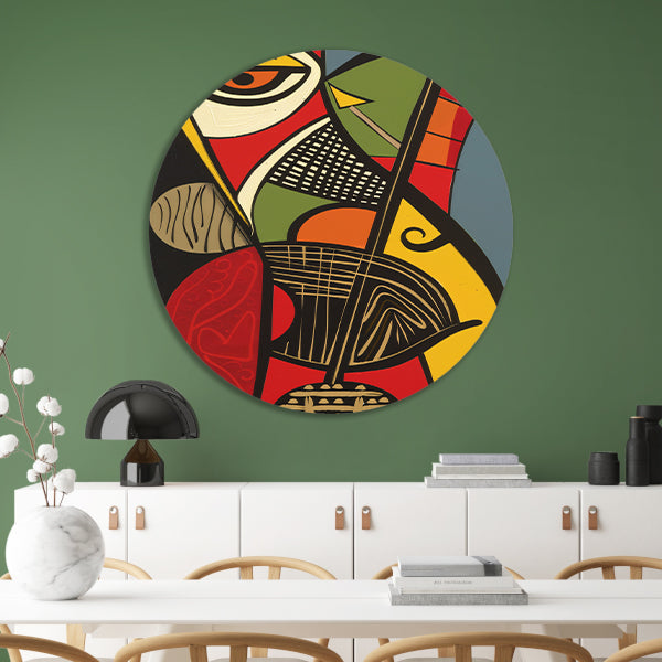 Abstract kubistisch portret met geometrische vormen aluminium muurcirkel