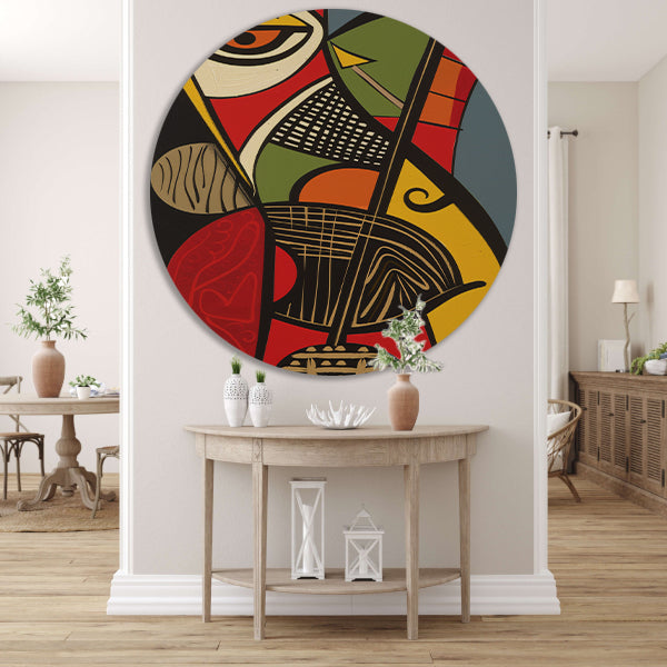 Abstract kubistisch portret met geometrische vormen aluminium muurcirkel