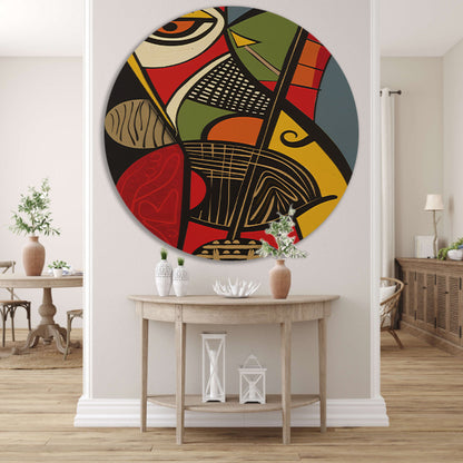 Abstract kubistisch portret met geometrische vormen aluminium muurcirkel