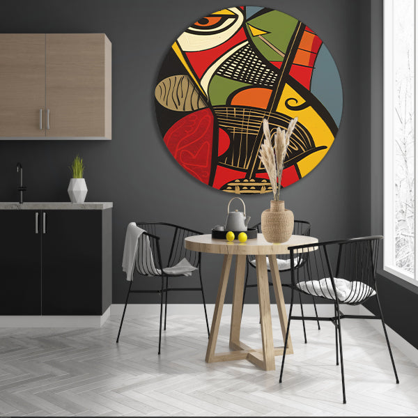 Abstract kubistisch portret met geometrische vormen aluminium muurcirkel