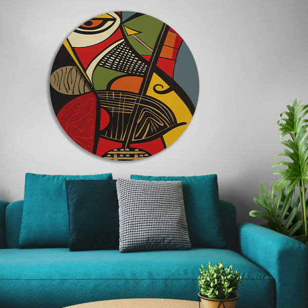 Abstract kubistisch portret met geometrische vormen aluminium muurcirkel
