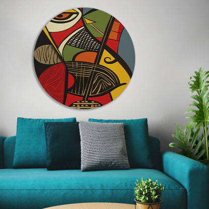 Abstract kubistisch portret met geometrische vormen aluminium muurcirkel