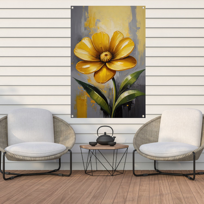 Impressionistische Gele Bloem op Moderne Achtergrond tuinposter