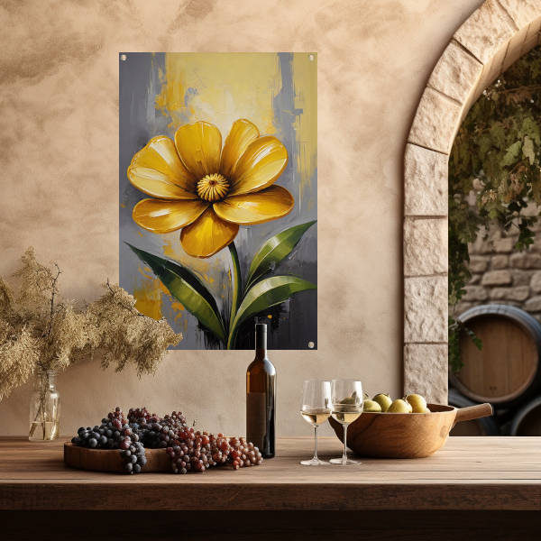 Impressionistische Gele Bloem op Moderne Achtergrond tuinposter