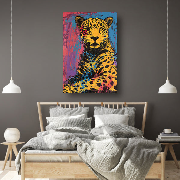 Kleurrijk popart schilderij van een jaguar poster