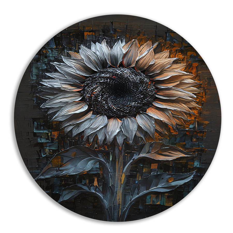 Abstracte Weergave van een Zonnebloem aluminium muurcirkel