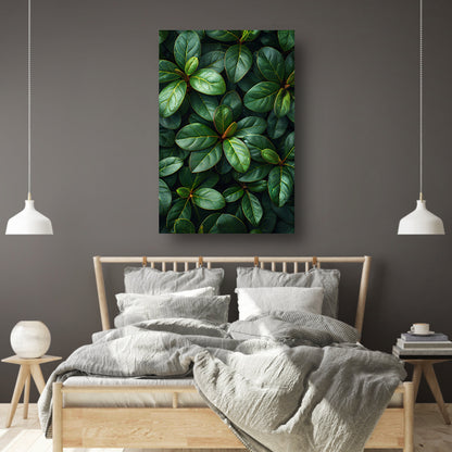 Close-up van groene bladeren en stengels canvas met baklijst