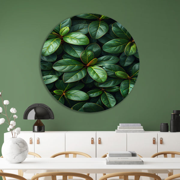 Close-up van groene bladeren en stengels forex muurcirkel