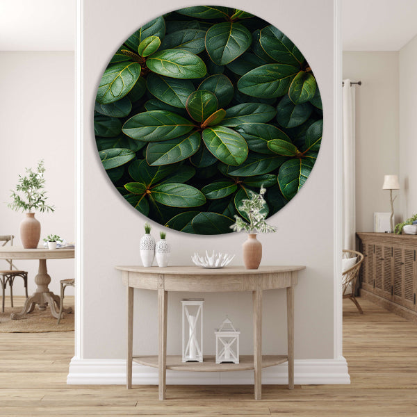 Close-up van groene bladeren en stengels forex muurcirkel