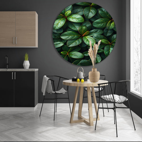 Close-up van groene bladeren en stengels forex muurcirkel