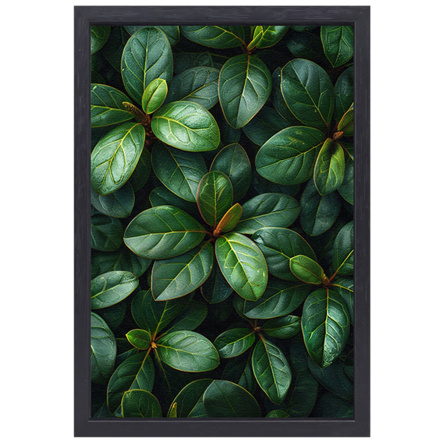 Close-up van groene bladeren en stengels canvas met baklijst