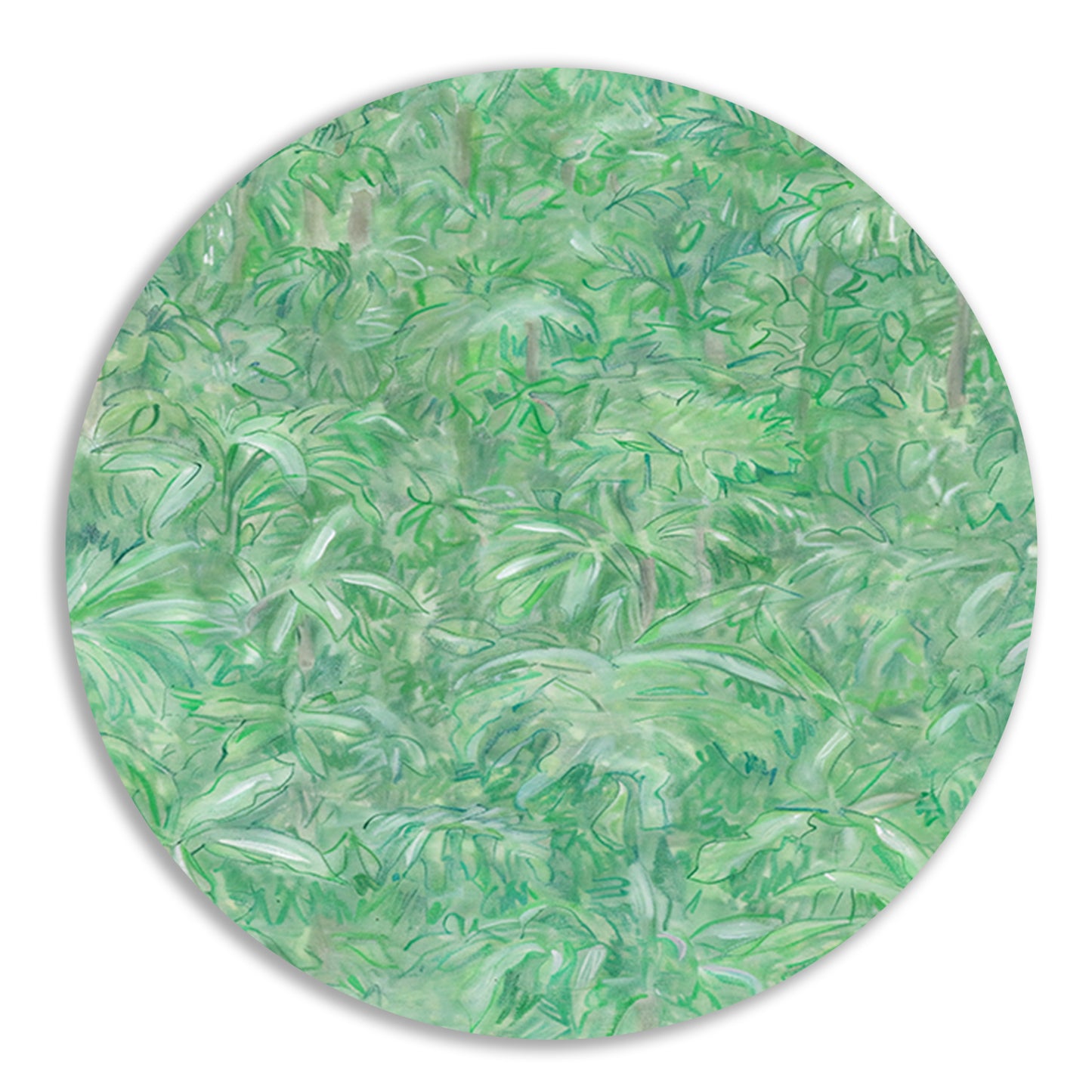 Realistisch schilderij van een groene bos aluminium muurcirkel