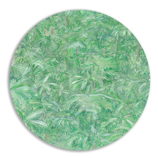 Realistisch schilderij van een groene bos aluminium muurcirkel