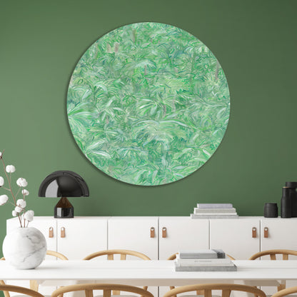 Realistisch schilderij van een groene bos aluminium muurcirkel