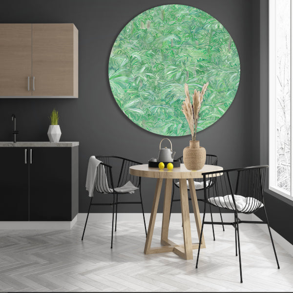 Realistisch schilderij van een groene bos aluminium muurcirkel