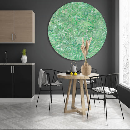 Realistisch schilderij van een groene bos aluminium muurcirkel