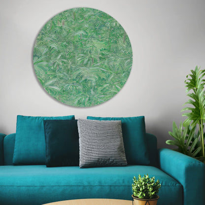 Realistisch schilderij van een groene bos aluminium muurcirkel