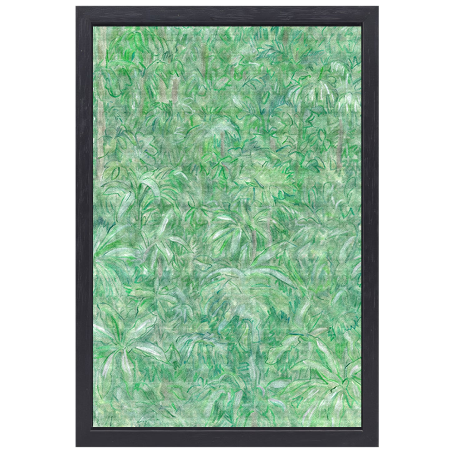Realistisch schilderij van een groene bos canvas met baklijst