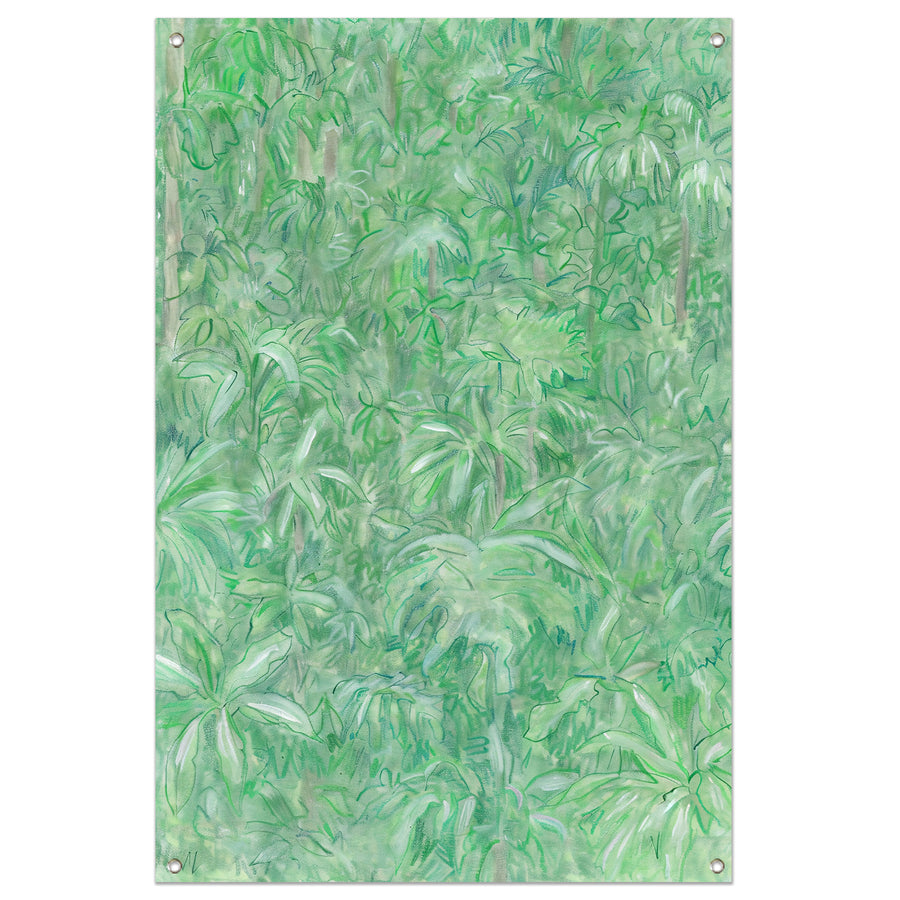 Realistisch schilderij van een groene bos tuinposter