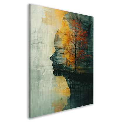 Vrouw met boom in herfstkleuren canvas