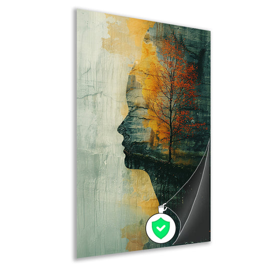 Vrouw met boom in herfstkleuren poster