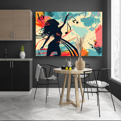 Abstracte silhouet dansend met muzieknoten  canvas