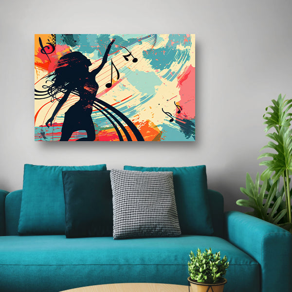 Abstracte silhouet dansend met muzieknoten  canvas