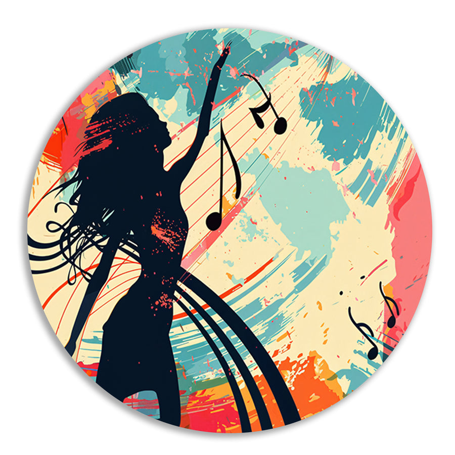 Abstracte silhouet dansend met muzieknoten   forex muurcirkel