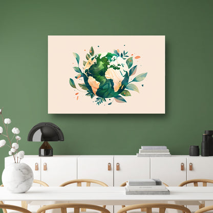 Groene aarde met bladeren omringd canvas