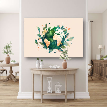 Groene aarde met bladeren omringd canvas