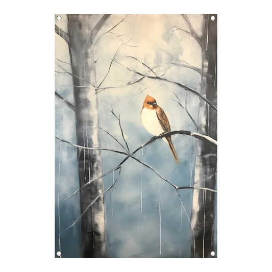 Winterse rustplaats voor een solitaire vogel tuinposter