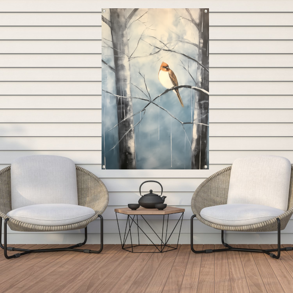 Winterse rustplaats voor een solitaire vogel tuinposter