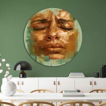 Expressief Portret van een Vrouw in Tranen aluminium muurcirkel