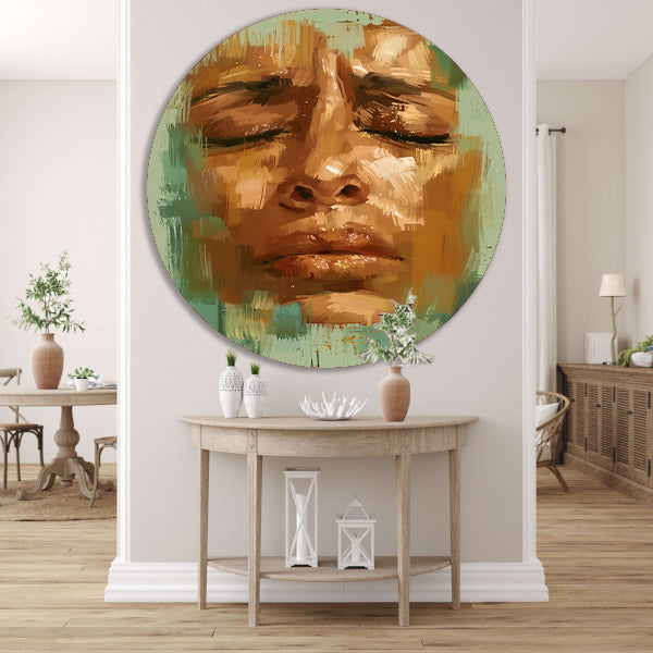 Expressief Portret van een Vrouw in Tranen aluminium muurcirkel