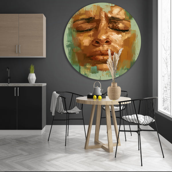Expressief Portret van een Vrouw in Tranen aluminium muurcirkel