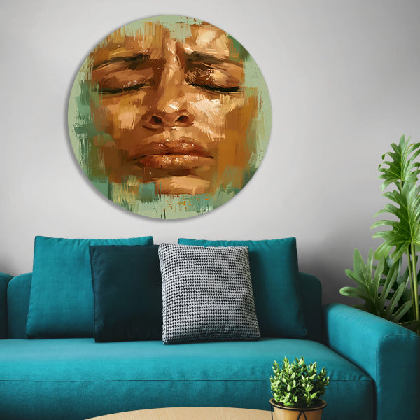 Expressief Portret van een Vrouw in Tranen aluminium muurcirkel