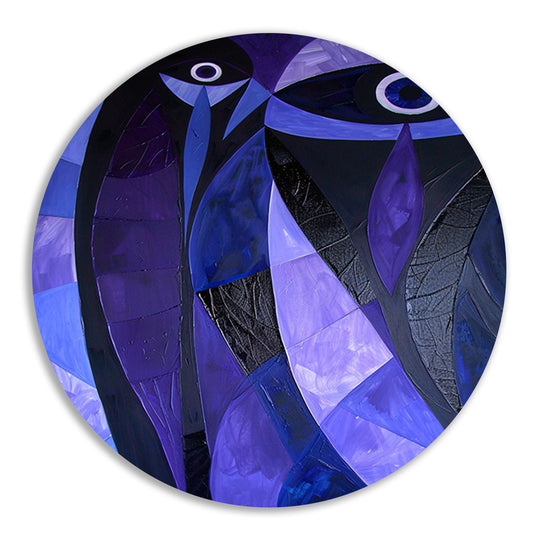 Kubistisch abstract vogelkunstwerk in paarstinten forex muurcirkel