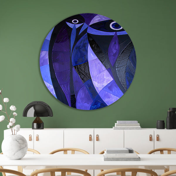 Kubistisch abstract vogelkunstwerk in paarstinten forex muurcirkel