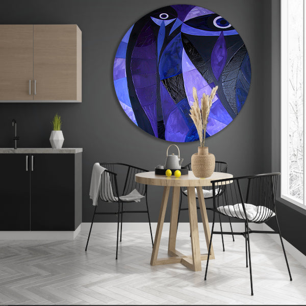 Kubistisch abstract vogelkunstwerk in paarstinten forex muurcirkel