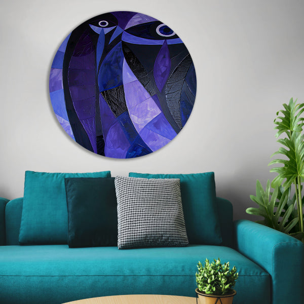 Kubistisch abstract vogelkunstwerk in paarstinten forex muurcirkel