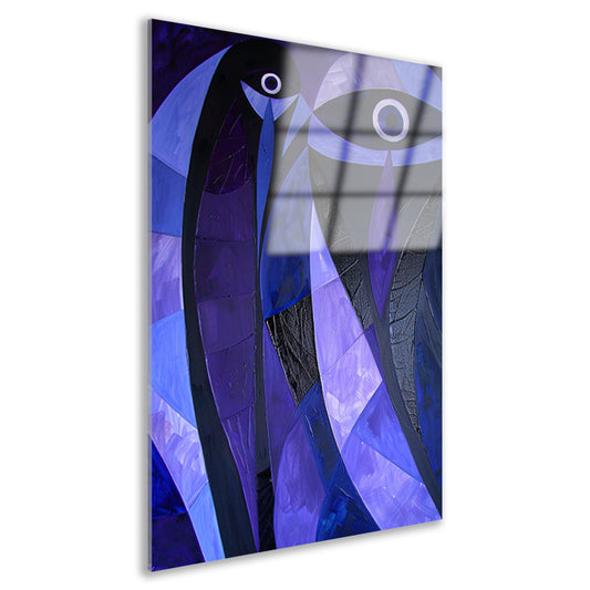 Kubistisch abstract vogelkunstwerk in paarstinten acrylglas