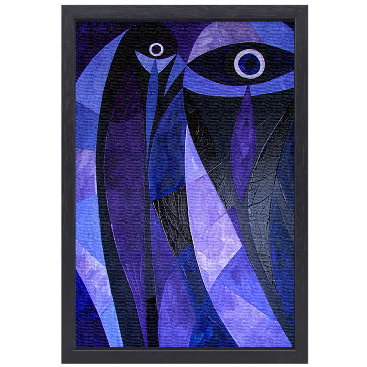 Kubistisch abstract vogelkunstwerk in paarstinten canvas met baklijst