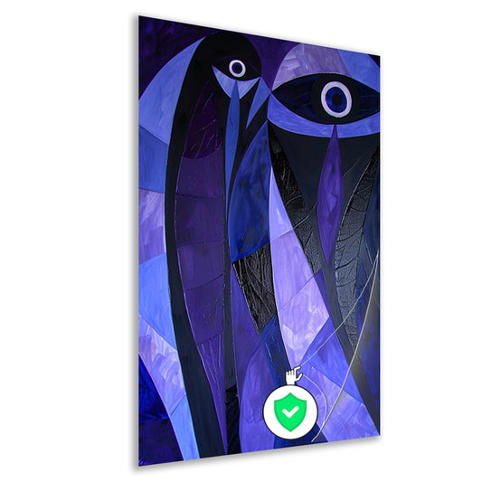 Kubistisch abstract vogelkunstwerk in paarstinten poster