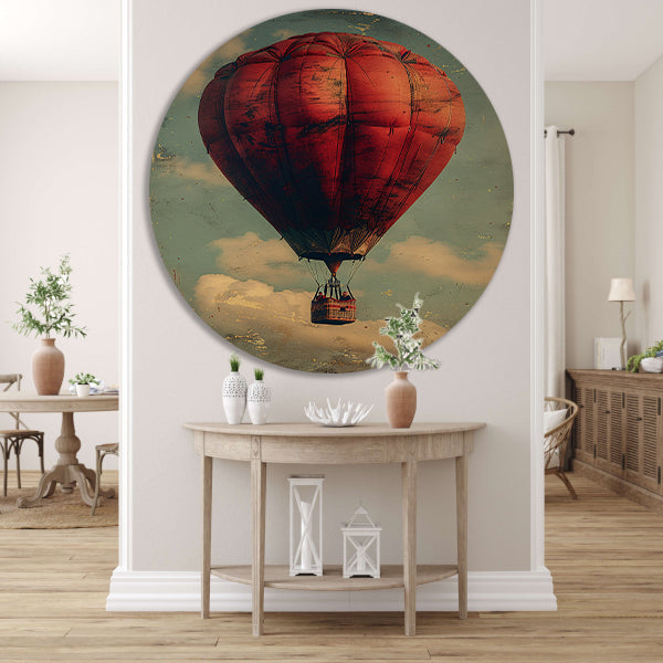 Vintage Luchtballon in Sepia Hemel aluminium muurcirkel