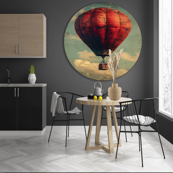 Vintage Luchtballon in Sepia Hemel aluminium muurcirkel