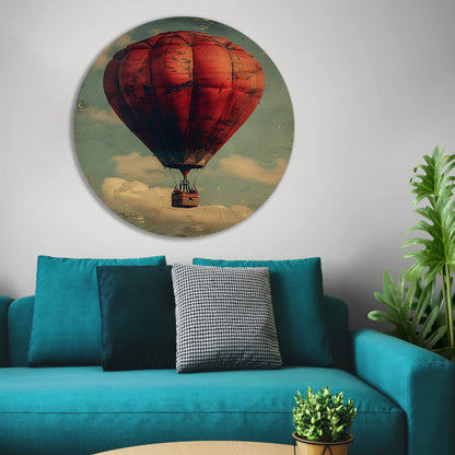 Vintage Luchtballon in Sepia Hemel aluminium muurcirkel